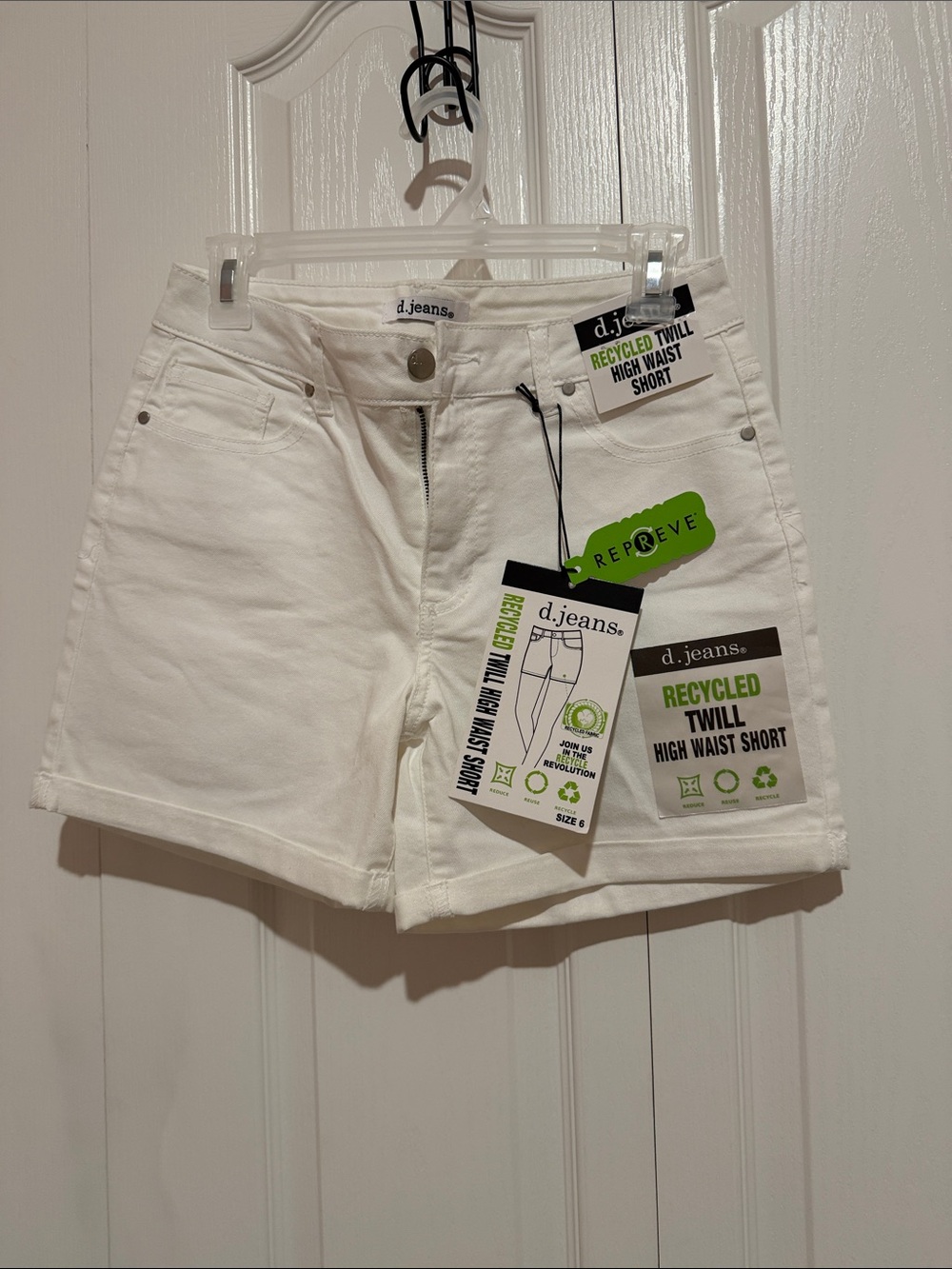 d. jeans White High-Waist Twill Shorts - Recycled Fabric